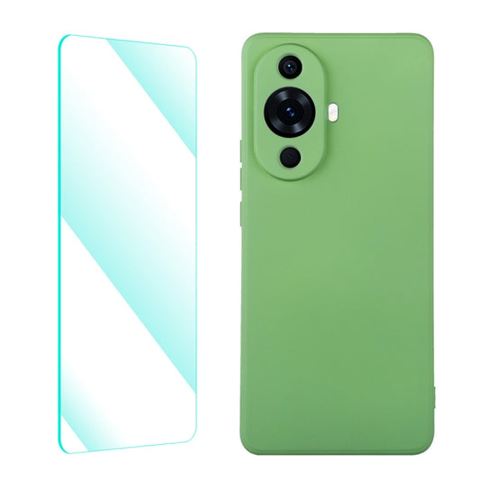 For Huawei Nova 11 ENKAY Liquid Silicone Phone Case with Tempered Glass Film(Light Green) - Huawei Cases by ENKAY | Online Shopping UK | buy2fix