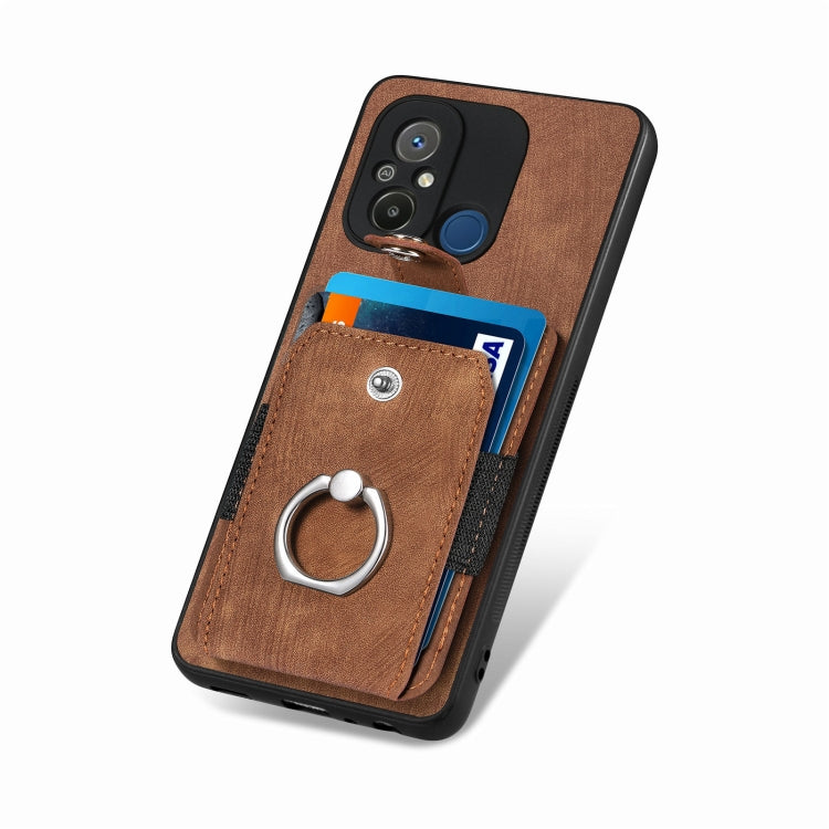 For Redmi 12C Retro Skin-feel Ring Card Wallet Phone Case(Brown) - Xiaomi Cases by buy2fix | Online Shopping UK | buy2fix