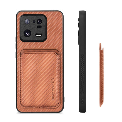 For Xiaomi 13 Pro Carbon Fiber Leather Card Magsafe Phone Case(Brown) - 13 Pro Cases by buy2fix | Online Shopping UK | buy2fix