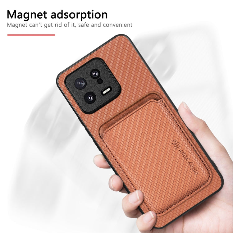 For Xiaomi 13 Pro Carbon Fiber Leather Card Magsafe Phone Case(Brown) - 13 Pro Cases by buy2fix | Online Shopping UK | buy2fix