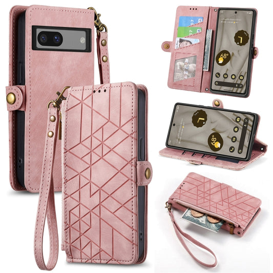 For Google Pixel 6 Pro Geometric Zipper Wallet Side Buckle Leather Phone Case(Pink) - Google Cases by buy2fix | Online Shopping UK | buy2fix