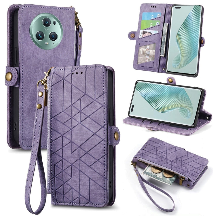 For Honor Magic5 Geometric Zipper Wallet Side Buckle Leather Phone Case(Purple) - Honor Cases by buy2fix | Online Shopping UK | buy2fix