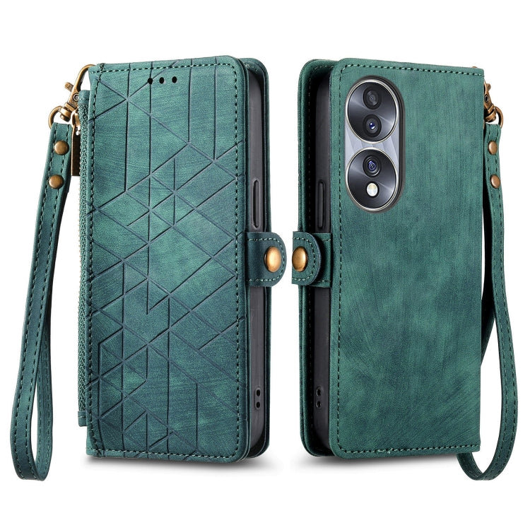 For Honor 70 Pro Geometric Zipper Wallet Side Buckle Leather Phone Case(Green) - Honor Cases by buy2fix | Online Shopping UK | buy2fix