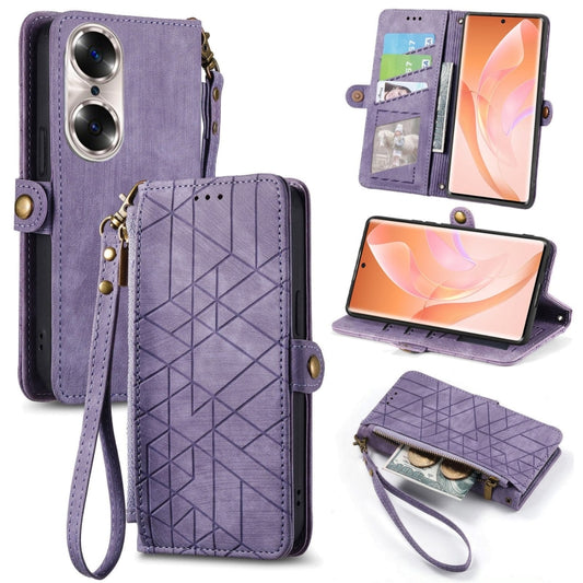 For Honor 60 Pro Geometric Zipper Wallet Side Buckle Leather Phone Case(Purple) - Honor Cases by buy2fix | Online Shopping UK | buy2fix