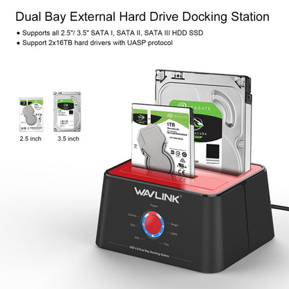 Wavlink ST334U SSD Dual Bay External Hard Drive Docking Station USB 3.0 to SATA I/II/III(US Plug) - External Hard Drives by WAVLINK | Online Shopping UK | buy2fix