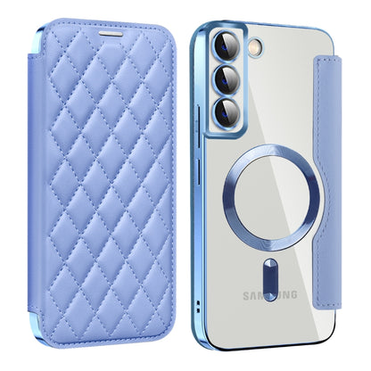 For Samsung Galaxy S22+ 5G Shield Magsafe RFID Anti-theft Rhombus Leather Phone Case(Blue) - Galaxy S22+ 5G Cases by buy2fix | Online Shopping UK | buy2fix