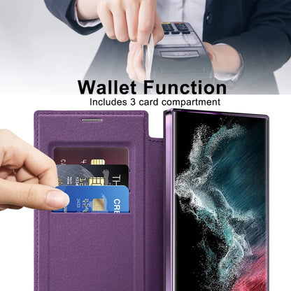 For Samsung Galaxy S22 Ultra 5G Shield Magsafe RFID Anti-theft Rhombus Leather Phone Case(Purple) - Galaxy S22 Ultra 5G Cases by buy2fix | Online Shopping UK | buy2fix