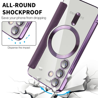 For Samsung Galaxy S24 5G Shield Magsafe RFID Anti-theft Rhombus Leather Phone Case(Purple) - Galaxy S24 5G Cases by buy2fix | Online Shopping UK | buy2fix