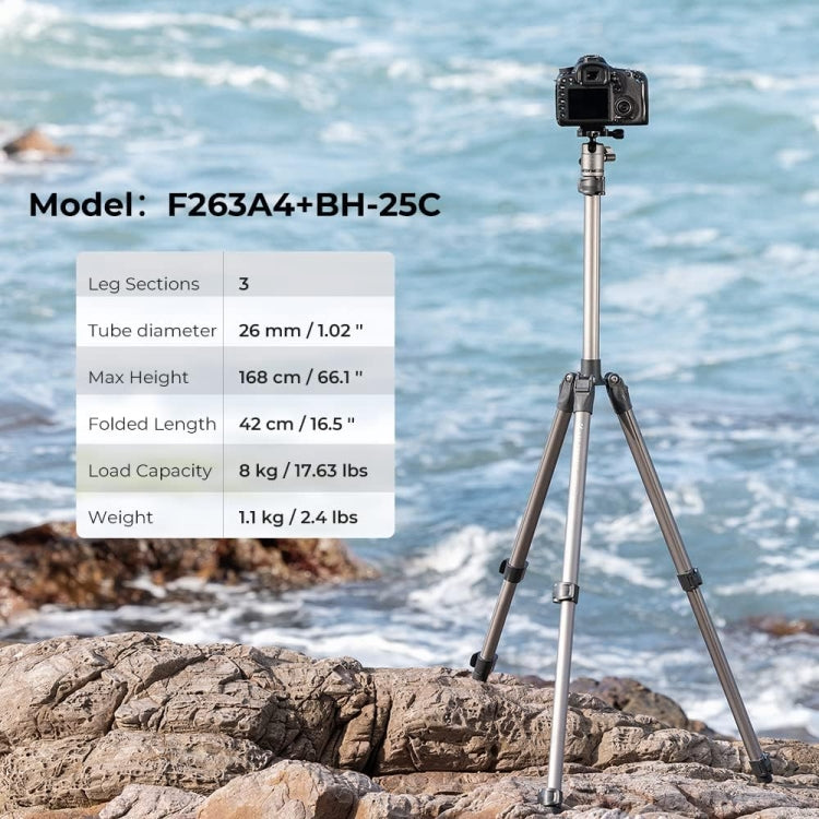 K&F Concept F263A4 DSRL Camera Lightweight Compact Aluminum Tripod - Tripods by K&F | Online Shopping UK | buy2fix