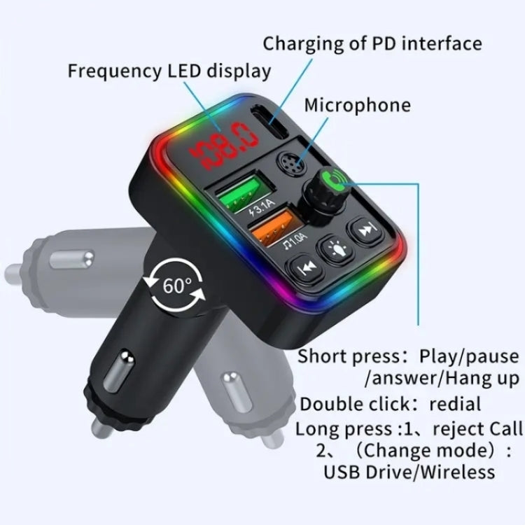 P19 Support U Disk Wireless 7-Colors LED Backlit Car MP3 Hands-Free Bluetooth Calling Car Audio Charger - Bluetooth Car Kits by buy2fix | Online Shopping UK | buy2fix