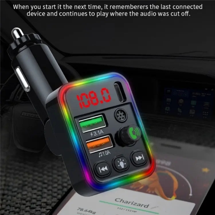 P19 Support U Disk Wireless 7-Colors LED Backlit Car MP3 Hands-Free Bluetooth Calling Car Audio Charger - Bluetooth Car Kits by buy2fix | Online Shopping UK | buy2fix