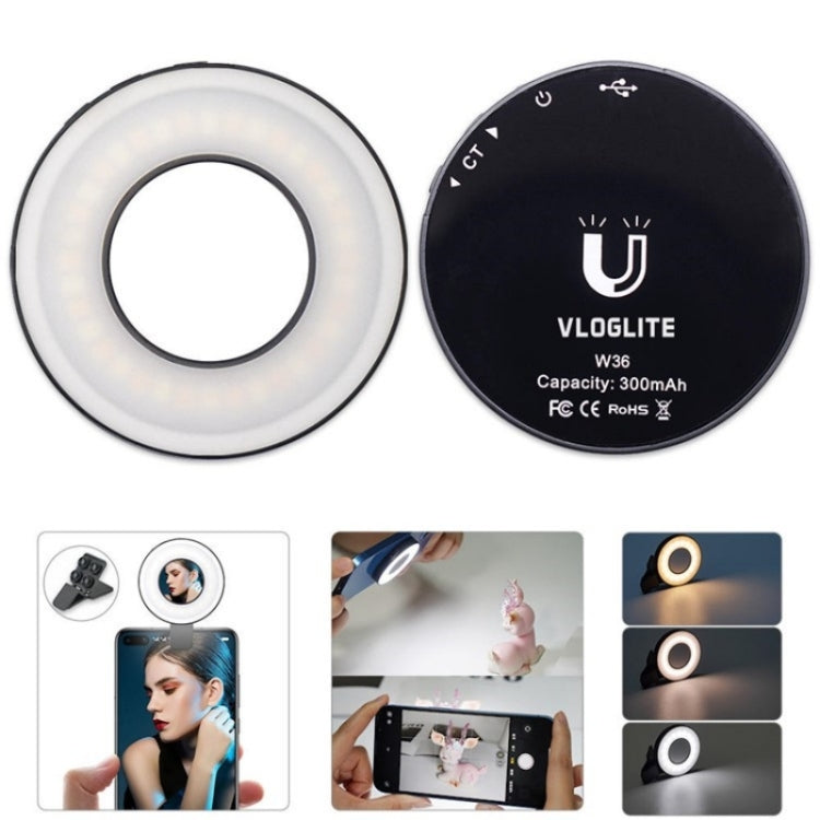 VLOGLITE W36 Mini LED Cell Phone Fill Light With Makeup Mirror Magnetic Selfie Ring Light -  by buy2fix | Online Shopping UK | buy2fix