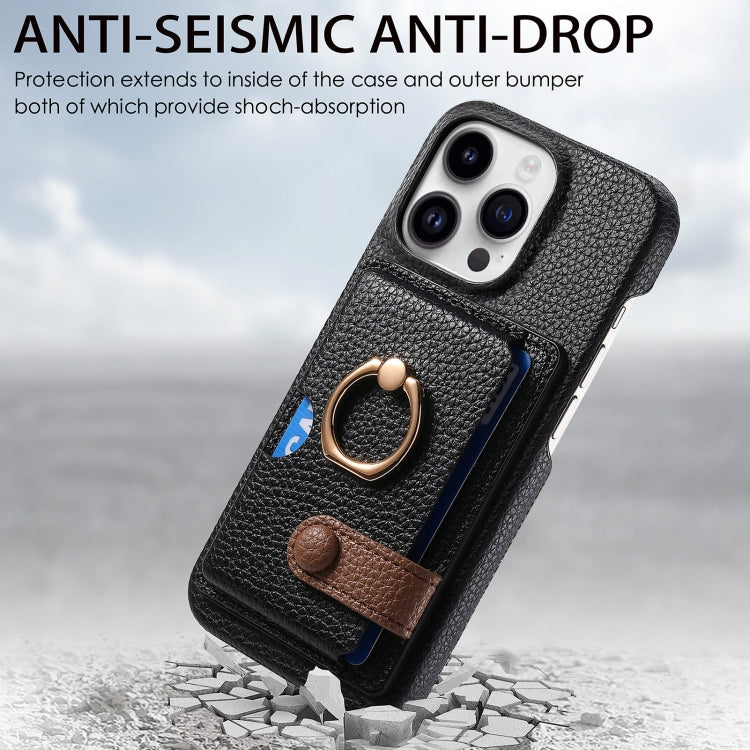 For iPhone 15 Pro Max Litchi Leather Oil Edge Ring Card Back Phone Case(Black) - iPhone 15 Pro Max Cases by buy2fix | Online Shopping UK | buy2fix