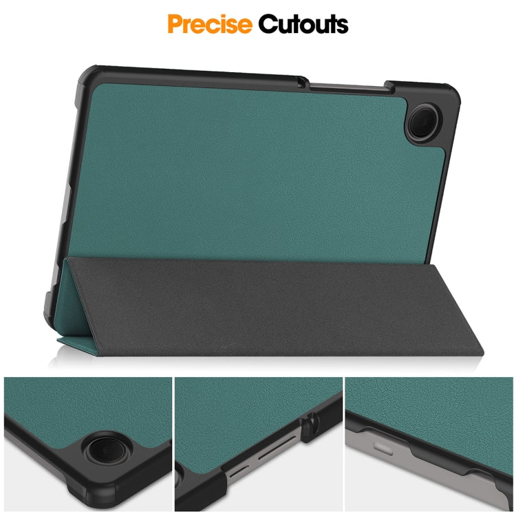 For Samsung Galaxy Tab A9 8.7 ENKAY Tri-fold Custer Texture Leather Smart Tablet Case(Dark Green) - Galaxy Tab A9 by ENKAY | Online Shopping UK | buy2fix