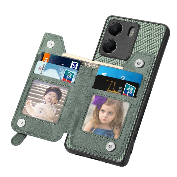 For Xiaomi  Redmi 13C Carbon Fiber Flip Zipper Wallet Phone Case(Green) - 13C Cases by buy2fix | Online Shopping UK | buy2fix