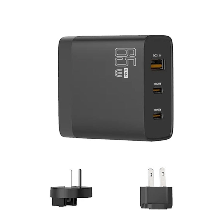 GAN 65W PD45W Dual Type-C+QC3.0 USB Multi Compatible Laptop Adapter AU + US Plug Black - Power Supply by buy2fix | Online Shopping UK | buy2fix