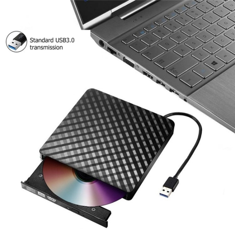 633 Rhombus Pattern USB3.0 Computer Laptop External Optical Drive Burner DVD Write(Black) - Rewritable Drive by buy2fix | Online Shopping UK | buy2fix