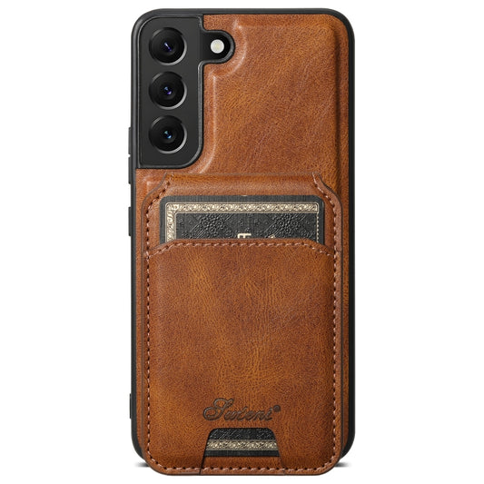 For Samsung Galaxy S22+ 5G Suteni H15 MagSafe Oil Eax Leather Detachable Wallet Back Phone Case(Brown) - Galaxy S22 5G Cases by Suteni | Online Shopping UK | buy2fix