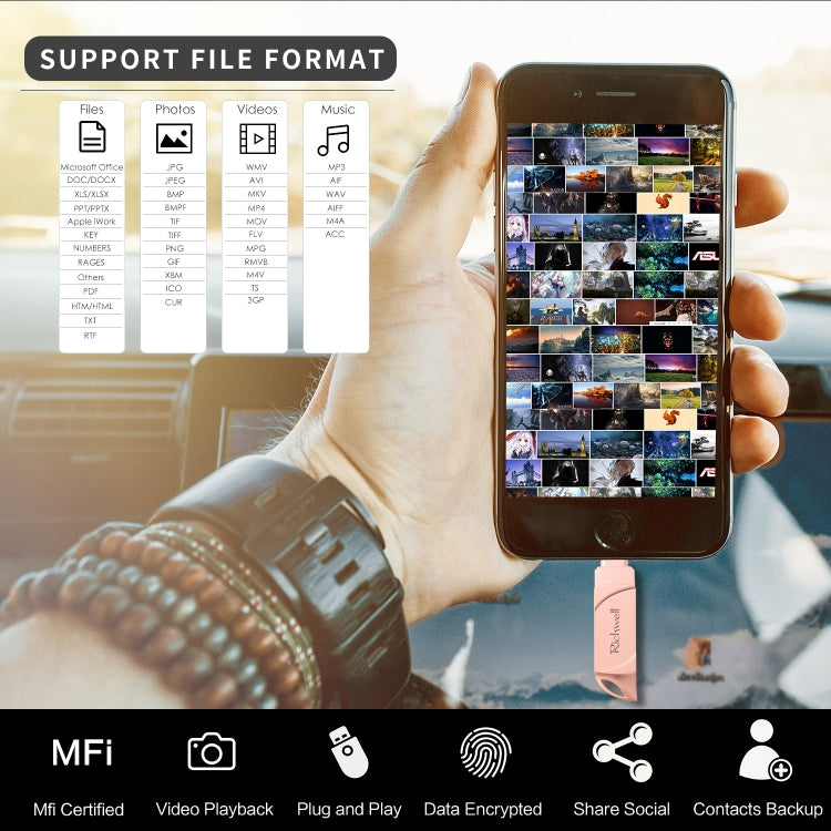 Richwell DXZ65 USB Flash Disk 32G 3 in 1 Micro USB + 8 Pin + USB 3.0 Compatible IPhone & IOS(Rose Gold) - U Disk & Card Reader by Richwell | Online Shopping UK | buy2fix