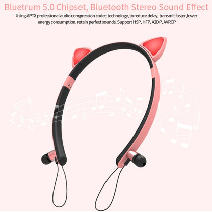 ZW29 Cat Ear Stereo Sound HIFI Fashion Outdoor Portable Sports Wireless  Bluetooth Headset with Mic & LED Light Glowing(Pink) - Neck-mounted Earphone by buy2fix | Online Shopping UK | buy2fix