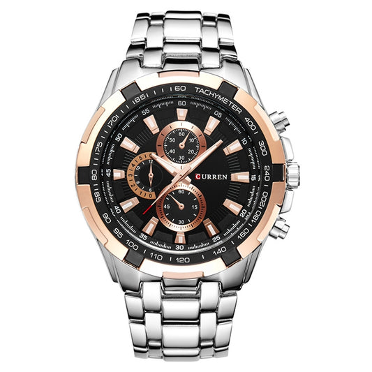CURREN 8023 Men Stainless Steel Analog Sport Quartz Watch(Silver case gold ring black face) - Outdoor & Sports by buy2fix | Online Shopping UK | buy2fix