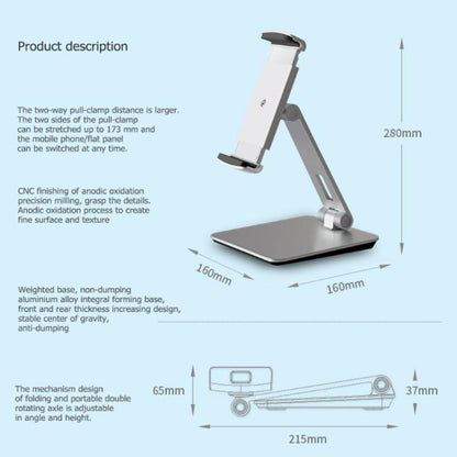 AP-7X Universal Aluminum Stand Desk Mount Holder for 4.7-9.7 inch Phone & Tablet PC(Silver Gray) - Desktop Holder by buy2fix | Online Shopping UK | buy2fix