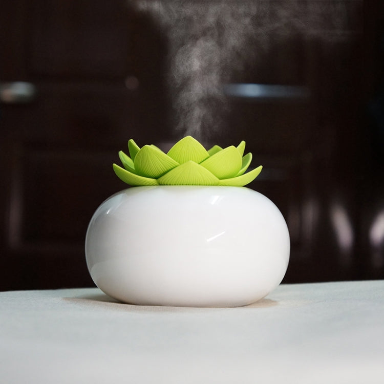 Lotus Ceramic Nano Spray Hydrating Aroma Humidifier Air Purifier(Green Flower + White Body Ceramic) - Home & Garden by buy2fix | Online Shopping UK | buy2fix