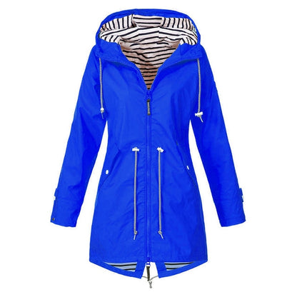 Women Waterproof Rain Jacket Hooded Raincoat, Size:L(Blue) - Hoodie by buy2fix | Online Shopping UK | buy2fix