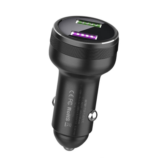QIAKEY GX789 Dual USB Fast Charge Car Charger(Black) - In Car by QIAKEY | Online Shopping UK | buy2fix