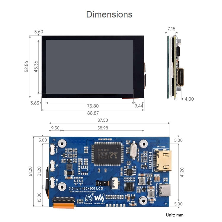 Waveshare 3.5inch 480x800 IPS Capacitive Touch LCD Display For Raspberry Pi ,HDMI Interface - Modules Expansions Accessories by Waveshare | Online Shopping UK | buy2fix