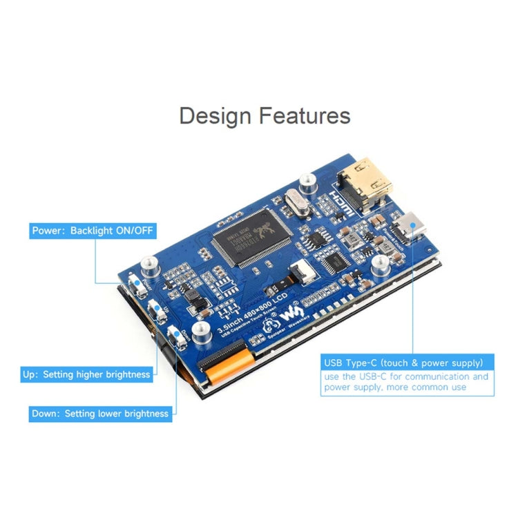 Waveshare 3.5inch 480x800 IPS Capacitive Touch LCD Display For Raspberry Pi ,HDMI Interface - Modules Expansions Accessories by Waveshare | Online Shopping UK | buy2fix