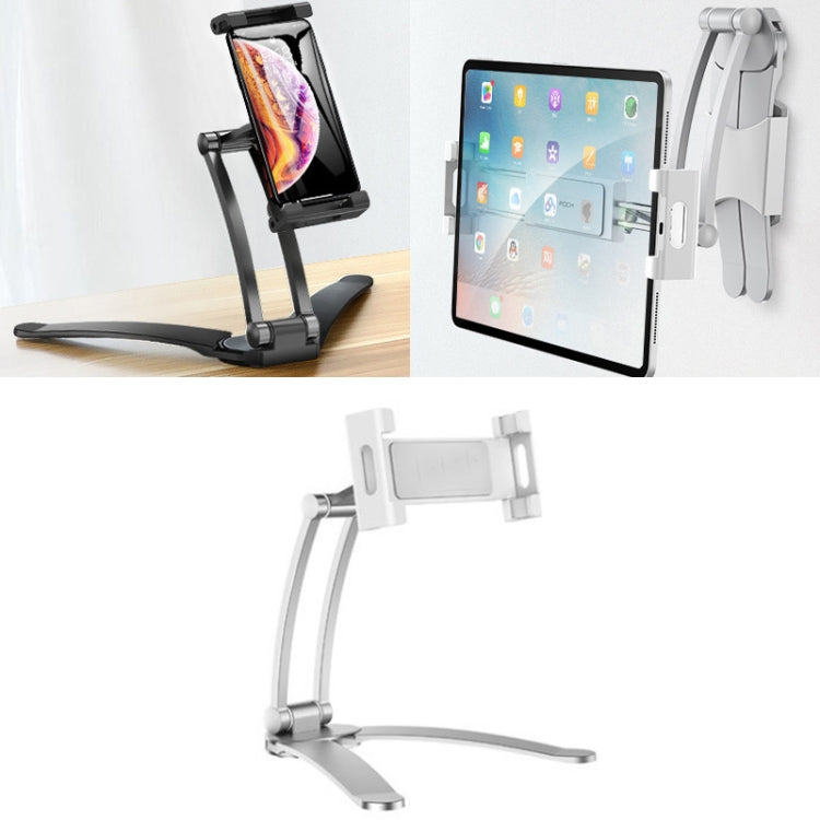 Multifunctional Mobile Phone Tablet Wall Hanging Desktop Aluminum Alloy Holder with Wall Base(Silver Gray) - Lazy Bracket by buy2fix | Online Shopping UK | buy2fix