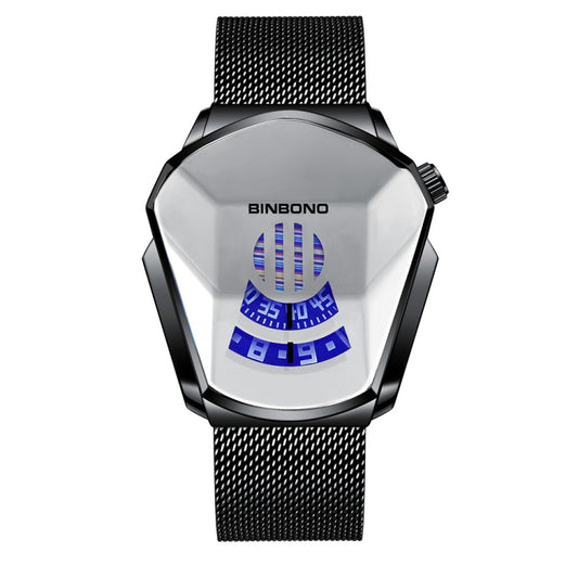 BINBOND Locomotive Concept Watch Men Live Black Technology Watch(Black Net Belt-Black Steel-White Face) - Metal Strap Watches by BINBOND | Online Shopping UK | buy2fix