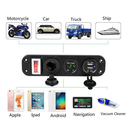 12V-24V Universal Car / Yacht Mobile Phone Charger Modification Ddual USB Panel with Switch(Red Light) - In Car by buy2fix | Online Shopping UK | buy2fix