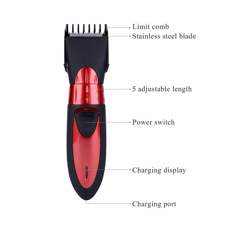 Waterproof Electric Hair Clipper Rechargeable Hair Trimmer Hair Cutting Machine Haircut Beard Trimer, EU Plug(Red) - Hair Trimmer by buy2fix | Online Shopping UK | buy2fix