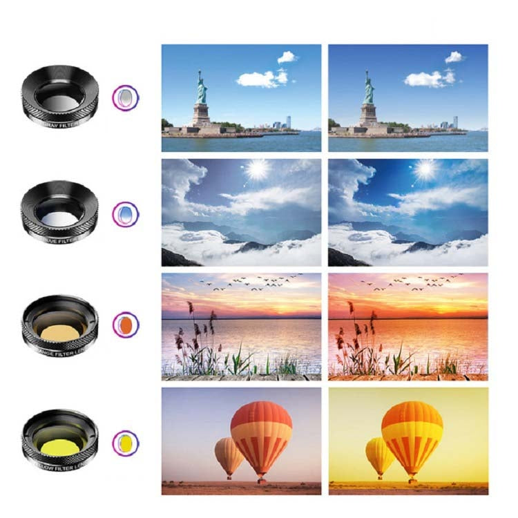 APEXEL APL-DG11 11 in 1 Multifunctional Fisheye Wide-angle Macro Polarized Starlight Gradient Filter Set Universal Mobile Phone Lens Set - Macro & Wide-angle by APEXEL | Online Shopping UK | buy2fix