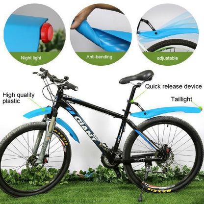 Bicycle Fender With LED Taillights Mountain Bike Fender Quick Release 26 Inch Riding Accessories(Blue) - Outdoor & Sports by buy2fix | Online Shopping UK | buy2fix