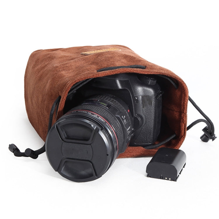 S.C.COTTON Liner Shockproof Digital Protection Portable SLR Lens Bag Micro Single Camera Bag Round Brown S - Lens Bag by S.C.COTTON | Online Shopping UK | buy2fix