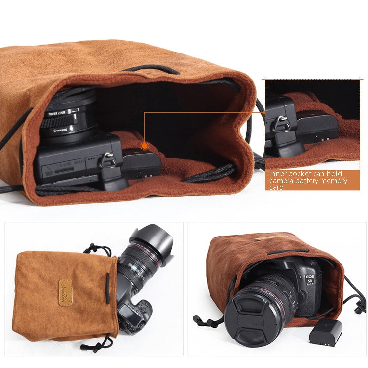 S.C.COTTON Liner Shockproof Digital Protection Portable SLR Lens Bag Micro Single Camera Bag Round Brown S - Lens Bag by S.C.COTTON | Online Shopping UK | buy2fix