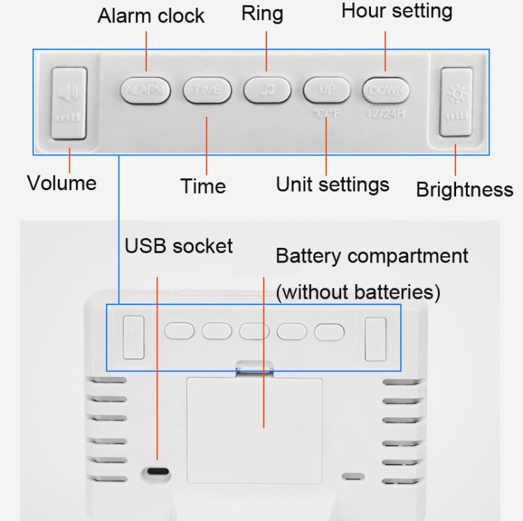 Large Screen LED Clock Bedside Multifunctional Electronic Alarm Clock(Black Shell White Light) - Home & Garden by buy2fix | Online Shopping UK | buy2fix