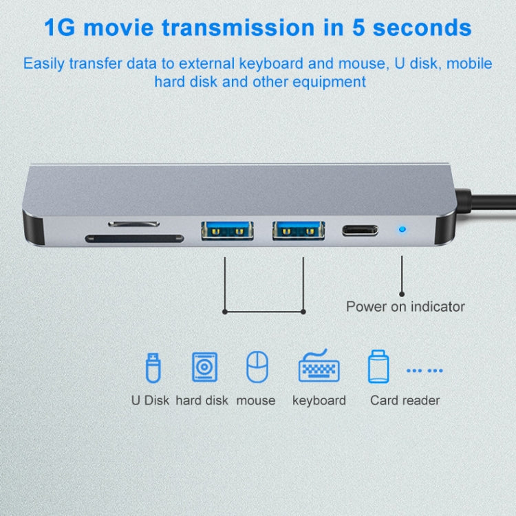 AD-033 6 In 1 USB-C / Type-C To 4K HDMI + SD / TF Card Slot + PD USB-C / Type-C Charging + 2 USB 3.0 Ports Multifunctional HUB Docking Station - Computer & Networking by buy2fix | Online Shopping UK | buy2fix