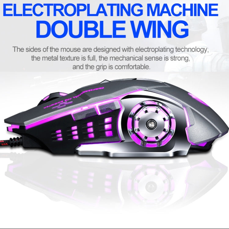 T-WOLF V6 USB Interface 6-Buttons 3200 DPI Wired Mouse Gaming Mechanical Macro Programming 7-Color Luminous Gaming Mouse, Cable Length: 1.5m( Macro Definition Audio Version Black Silver) - Wired Mice by T-WOLF | Online Shopping UK | buy2fix