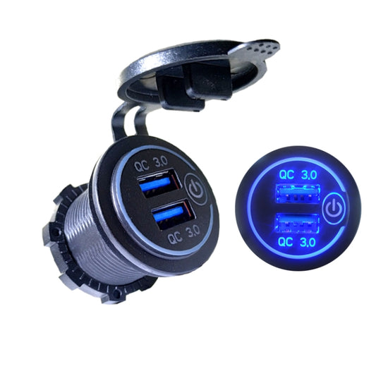 Dual USB With Touch Switch QC3.0 Fast Charge Mobile Phone Charger(Blue Light) - Car Charger by buy2fix | Online Shopping UK | buy2fix