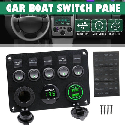 RV Yacht Car Combination Cat Eye Switch Dual USB Car Charging Control Panel With Voltmeter (Green Light) - In Car by buy2fix | Online Shopping UK | buy2fix