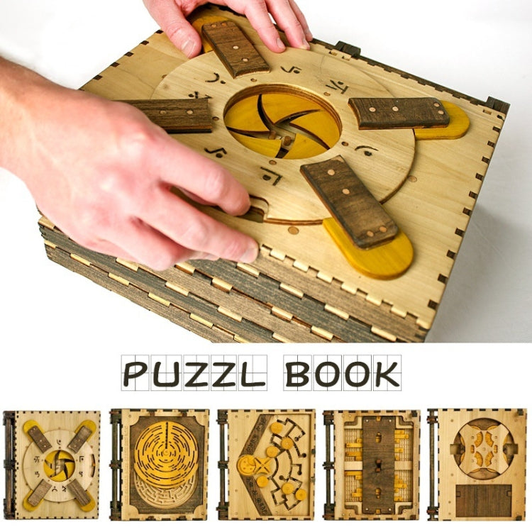 The Book of Puzzle Wooden Code Book Deciphering Toy, Colour: 5 Page Self-assembly - Puzzle Toys by buy2fix | Online Shopping UK | buy2fix