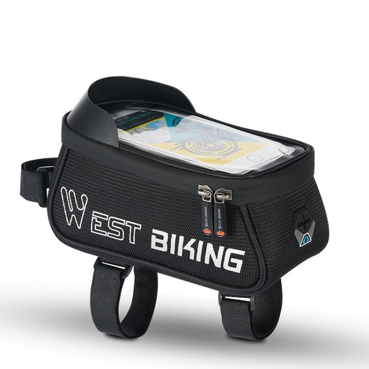 WEST BIKING West 6.9 Inches Rider Bike Reflective Mobile Phone Touch Screen Front Bag Mountain Bike Front Beam Upper Tube Bag(Black) - Bicycle Bags by WEST BIKING | Online Shopping UK | buy2fix