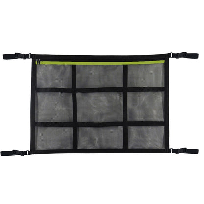 Adjustable Hanging Car Inside Roof Luggage Clothing Storage Net Bag Car Storage Network Pocket, Size: 90x65cm(Double Zipper+Webbing (Black+Green)) - In Car by buy2fix | Online Shopping UK | buy2fix