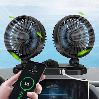 F558 With USB Mobile Phone Charging Car Fan 12/24V Car Truck Double Shaking Head Fan(Double Head 24V) - In Car by buy2fix | Online Shopping UK | buy2fix