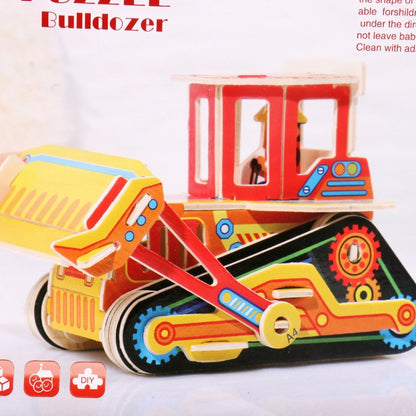 3 PCS 512 Children Wooden Assembled Car Engineering Vehicle Excavator Assembling Toy(Bulldozer) - Puzzle Toys by buy2fix | Online Shopping UK | buy2fix