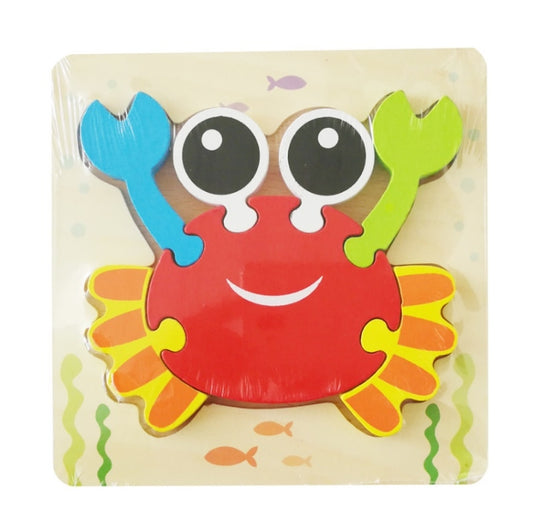 3 PCS Early Childhood Education Wooden Three-Dimensional Jigsaw Puzzle Toy(Y-Crab) - Puzzle Toys by buy2fix | Online Shopping UK | buy2fix